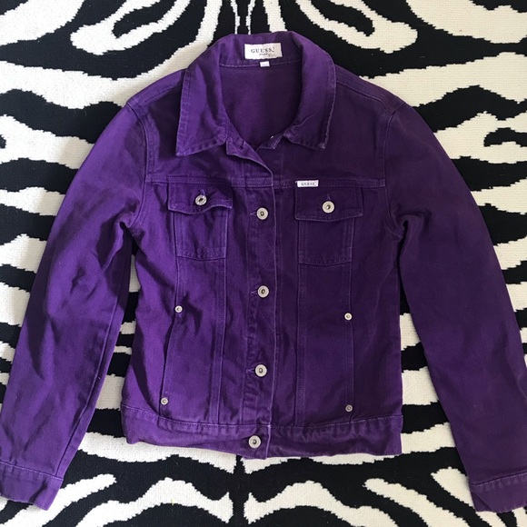 Guess Jackets \u0026 Coats | Guess Cropped Purple Denim Jacket Size Small | Color: Purple | Size: S | Pm-98683229's Closet